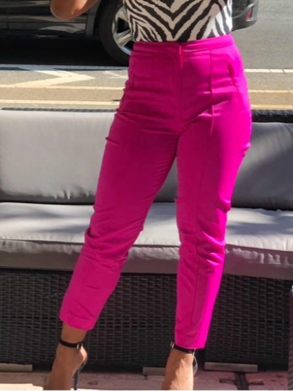 H&M High-Waist Slim Tapered Pants in Hot Pink